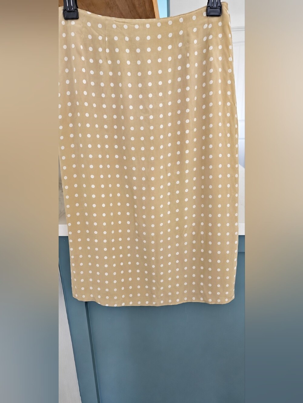 Vintage 90s Newport News 100% Silk Polka Dot Midi Skirt Size 4